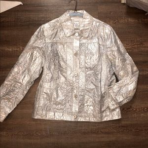 Chico’s textured silver jacket size 2